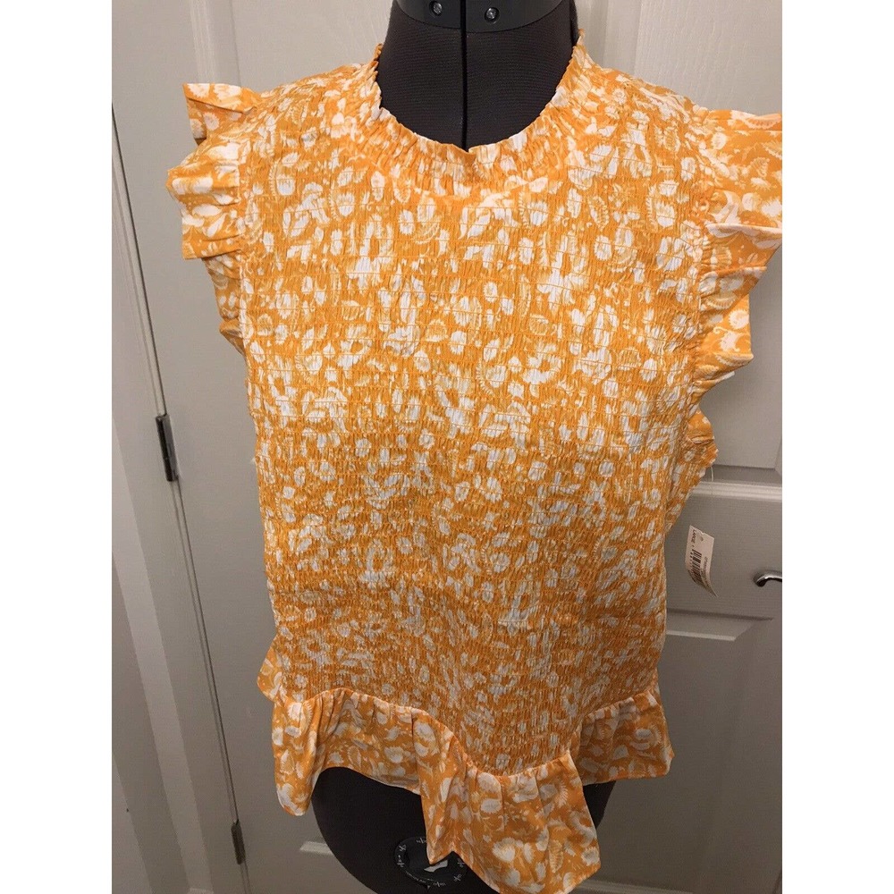 Women’s Goodthreads Floral Sleeveless Shirt, LARGE, Smocked, Ruffle, Peplum